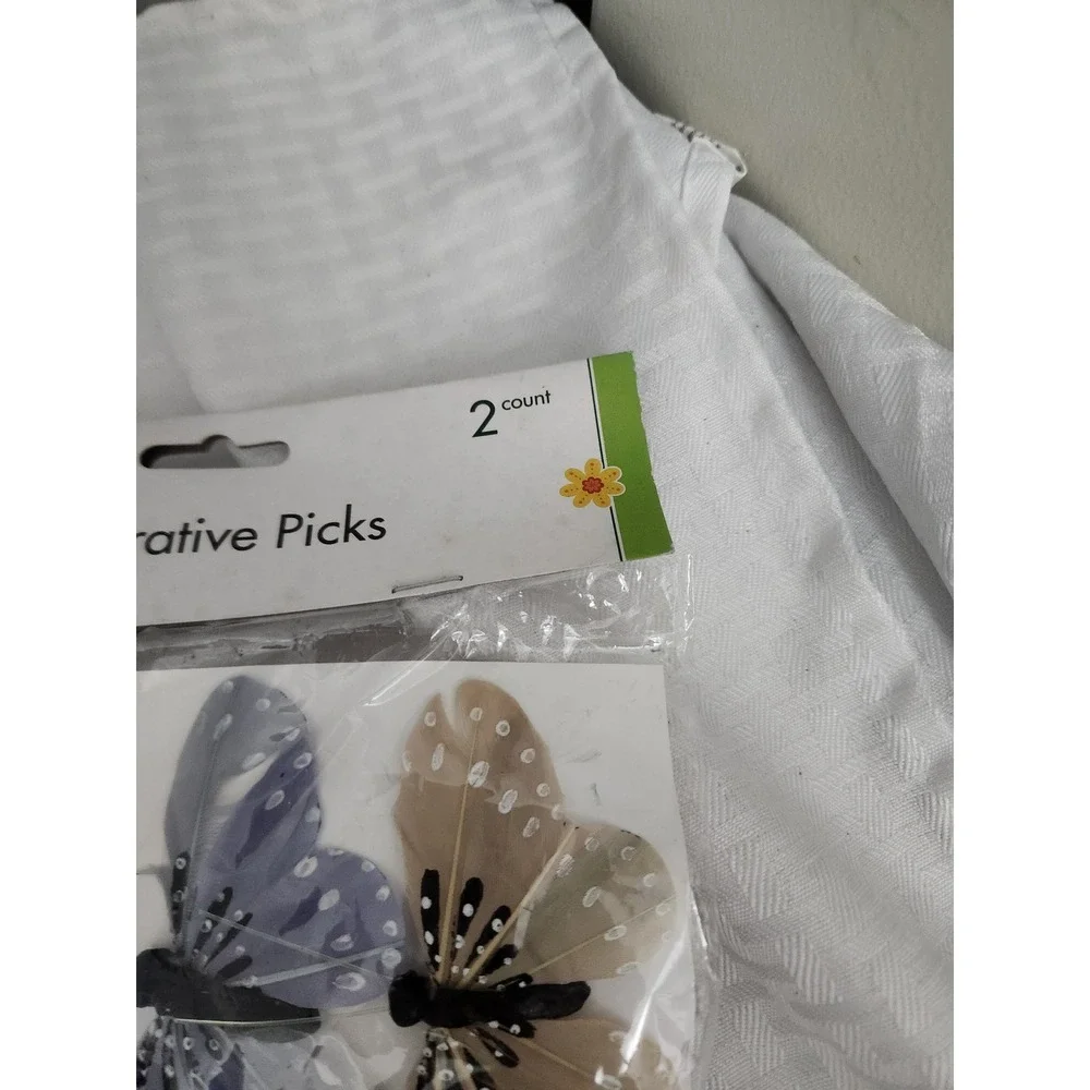 Floral Garden Butterfly Decorative Picks 2 Count Feather Wings Lavender Tan